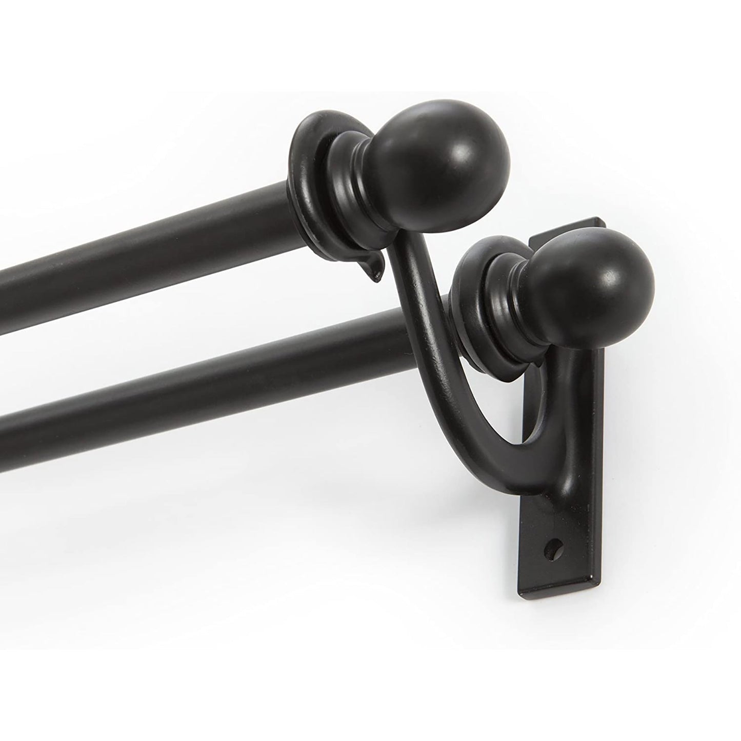 Scroll Bracket Double Window Curtain Rod Set 28 to 48 Inch - Black