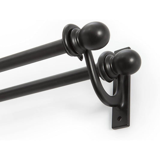 Scroll Bracket Double Window Curtain Rod Set 28 to 48 Inch - Black