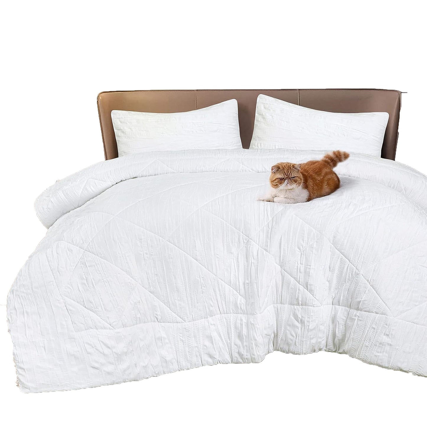 Warm and Cooling Crinkled Comforter Bedding Set - White