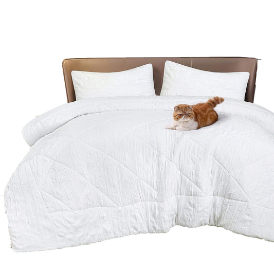 Warm and Cooling Crinkled Comforter Bedding Set - White