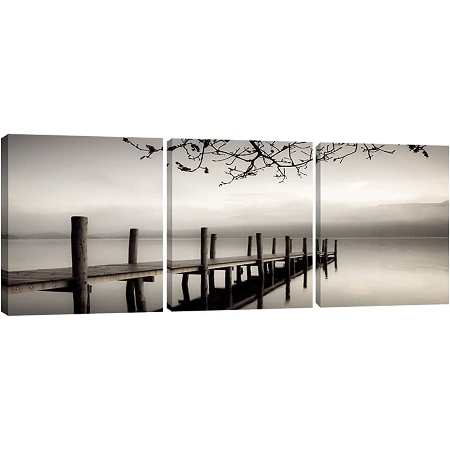Black and White Landscape Giclee Canvas Prints on Modern Stretched Paintings Artwork - 3 panels