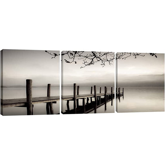 Black and White Landscape Giclee Canvas Prints on Modern Stretched Paintings Artwork - 3 panels
