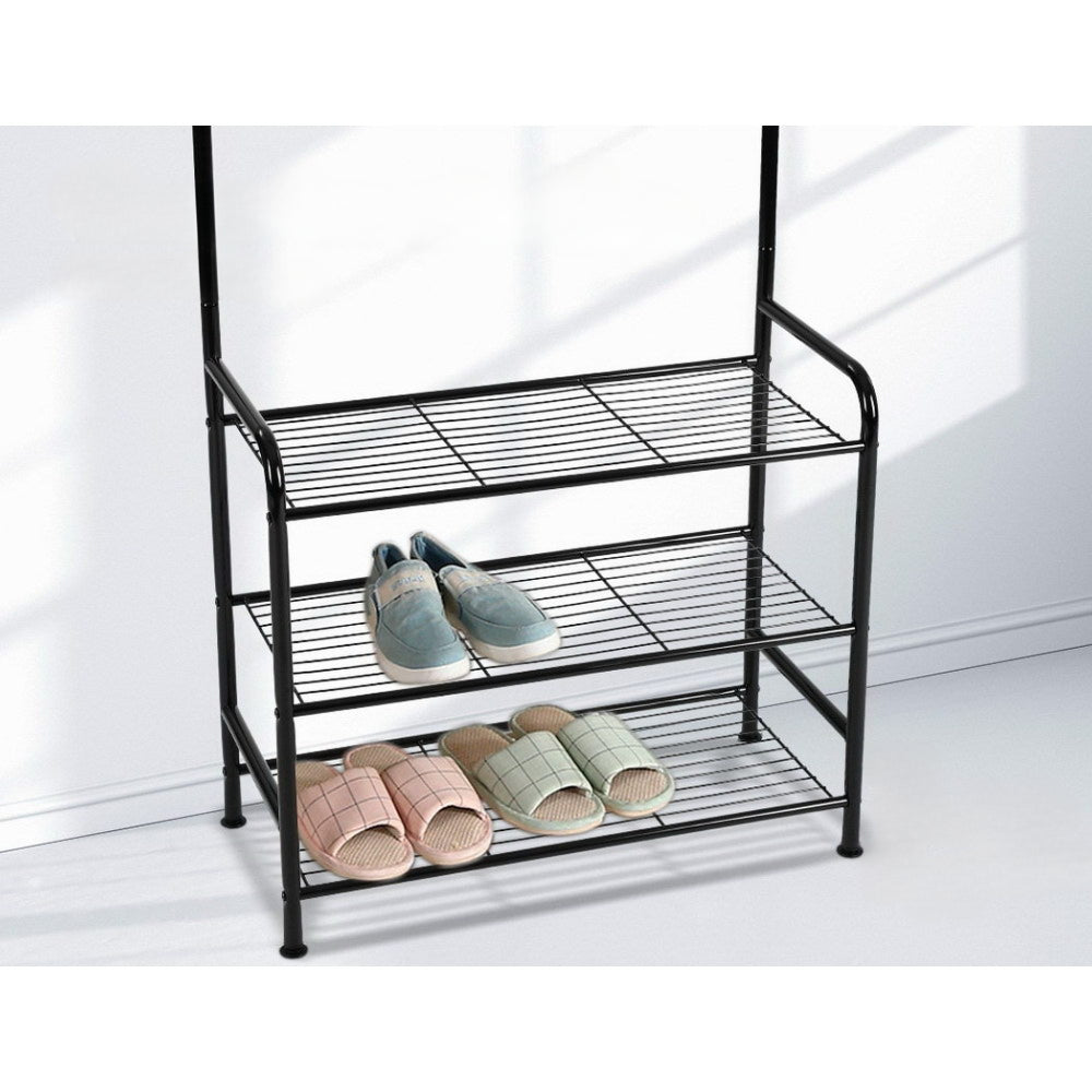 Clothes Rack Coat Stand Garment Portable Hanger Airer Organiser Shoe Storage Metal Black