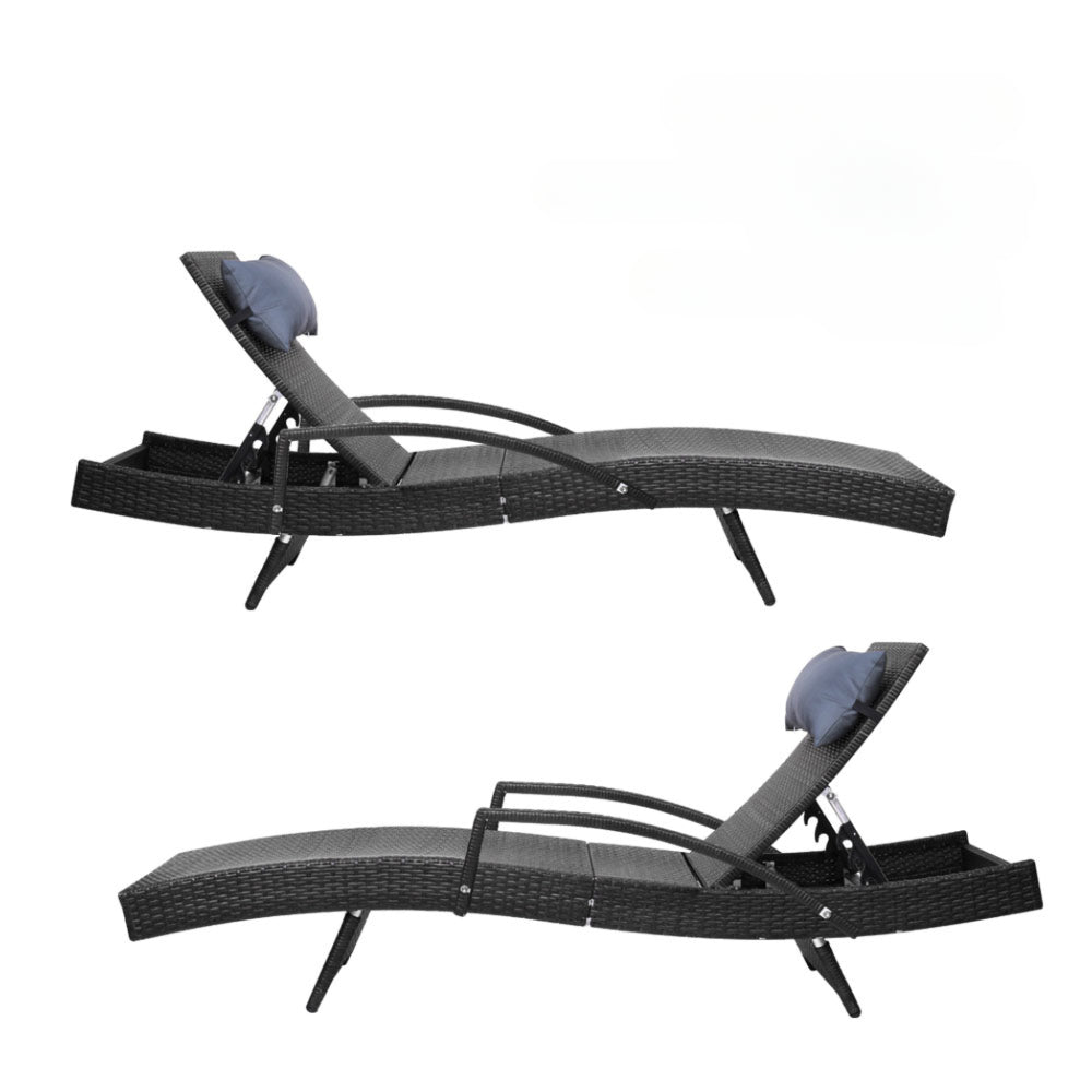 Outdoor Sun Lounge Furniture Day Bed Wicker Pillow Sofa Set - Grey Beige