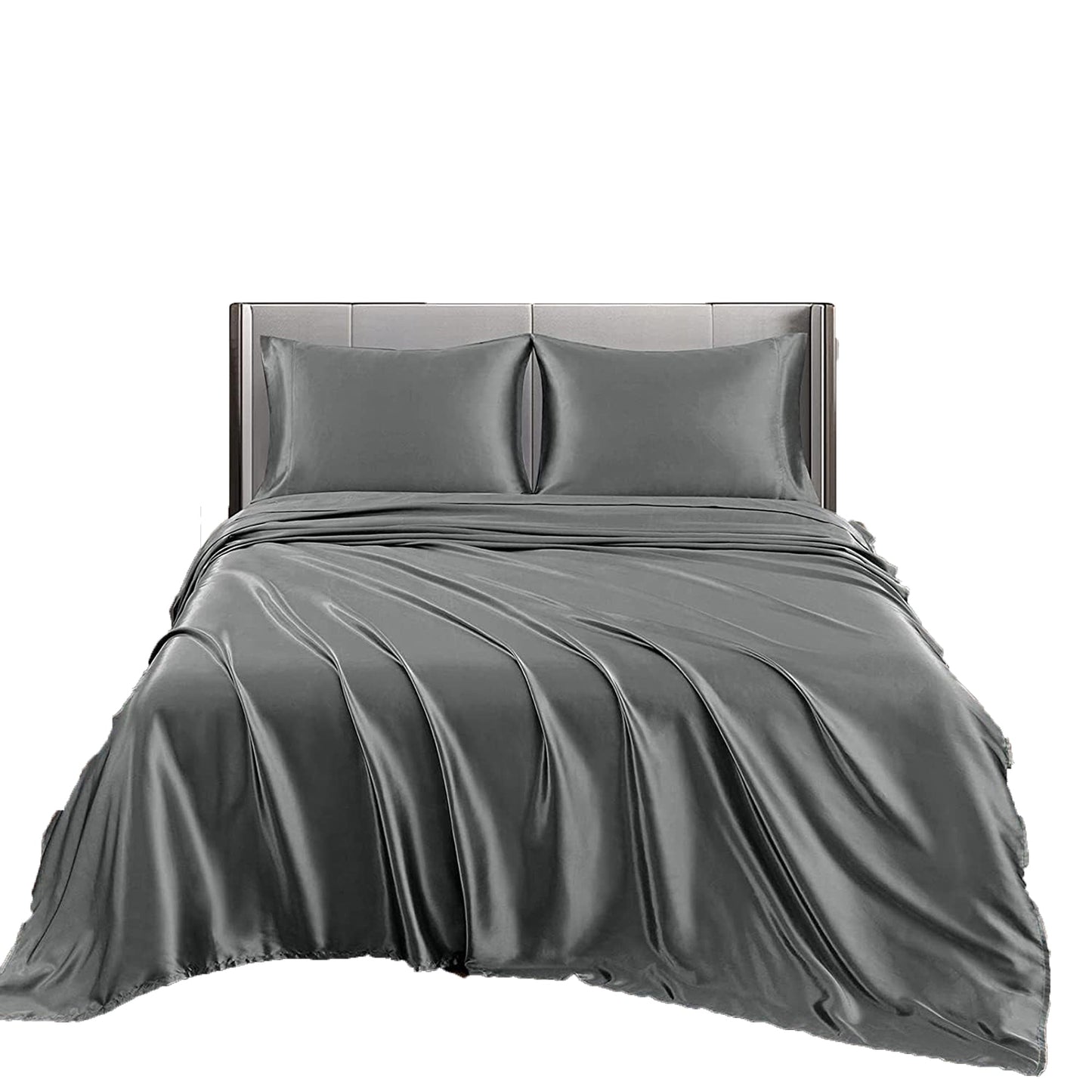 2000TC Microfibre Art Silk Satin Bedding Sheet Set - Grey
