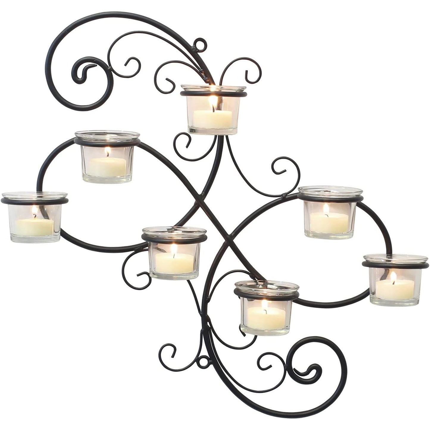 Decorative Black Scrolled Ivy Metal Tea Light Candle Holder Hanging Wall Sconce 7 - Black