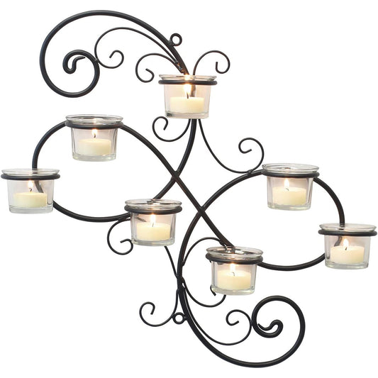 Decorative Black Scrolled Ivy Metal Tea Light Candle Holder Hanging Wall Sconce 7 - Black