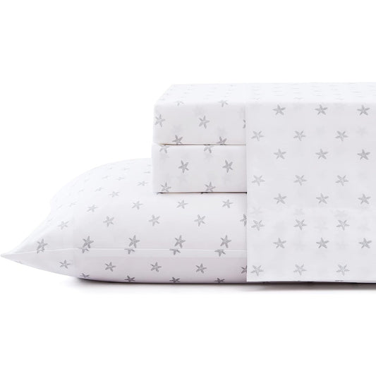 Crisp and Cool Cotton Percale Stylish Bed Sheet Set - Starfish Treasure Grey