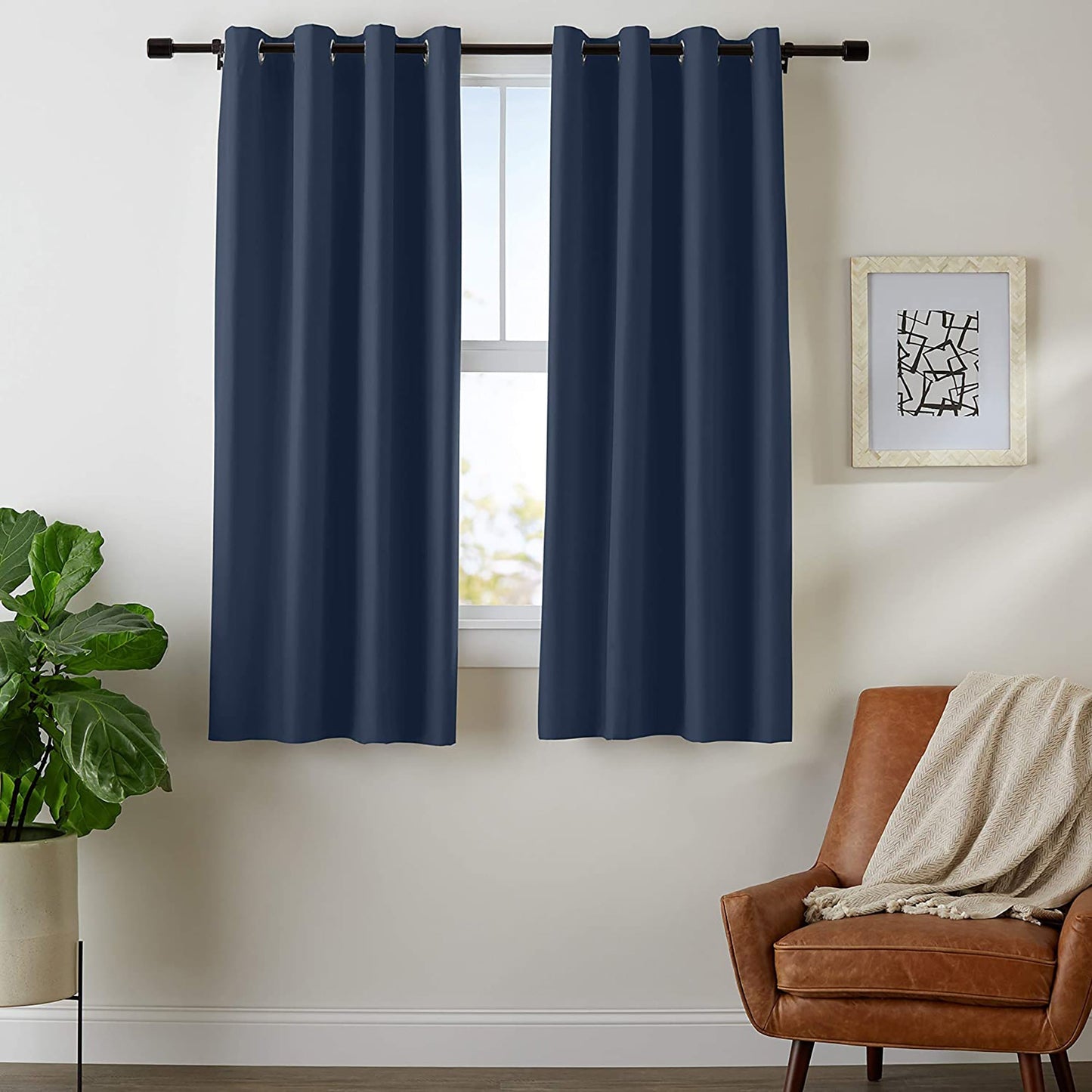 Room Darkening Blackout Window Curtains with Grommets 2 Panels - Navy
