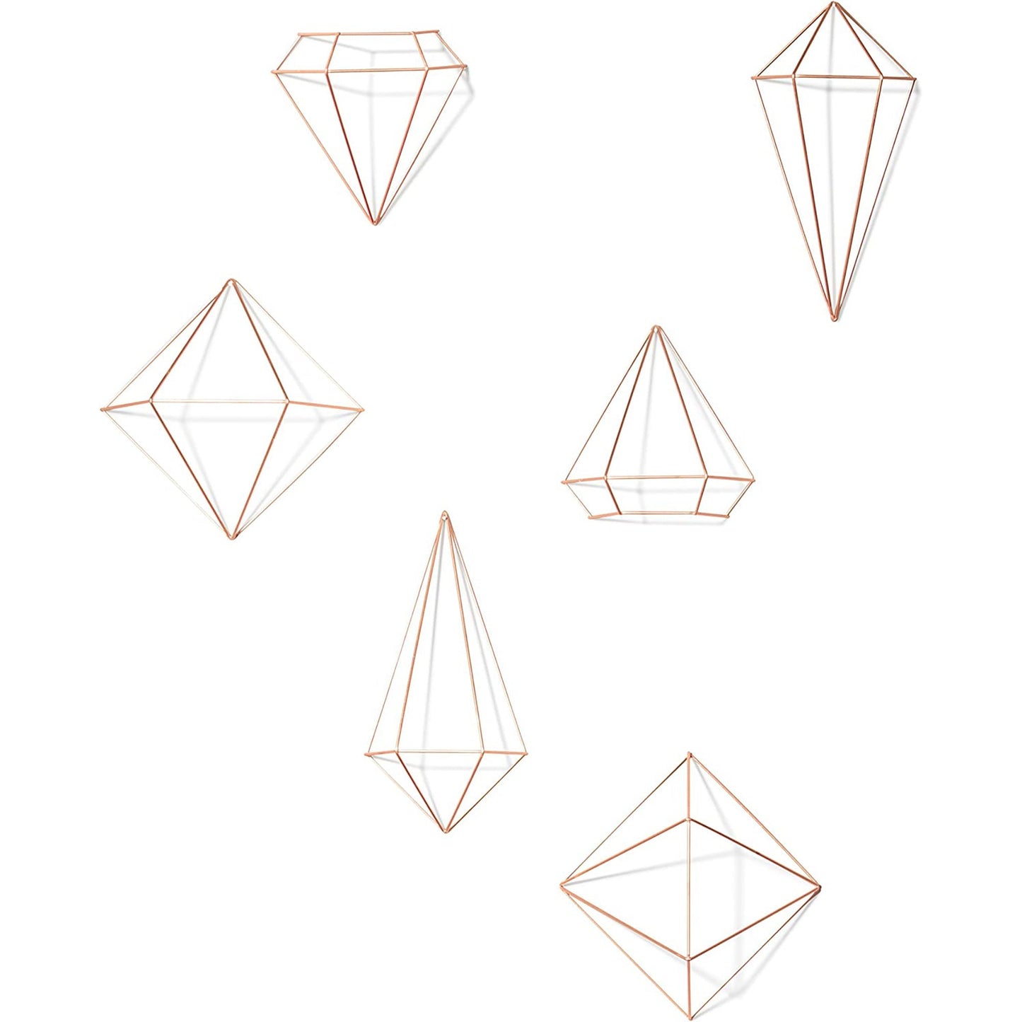 Geometric Sculptures Modern Metallic Wire Shapes Wall Decor Set of 6 - Copper