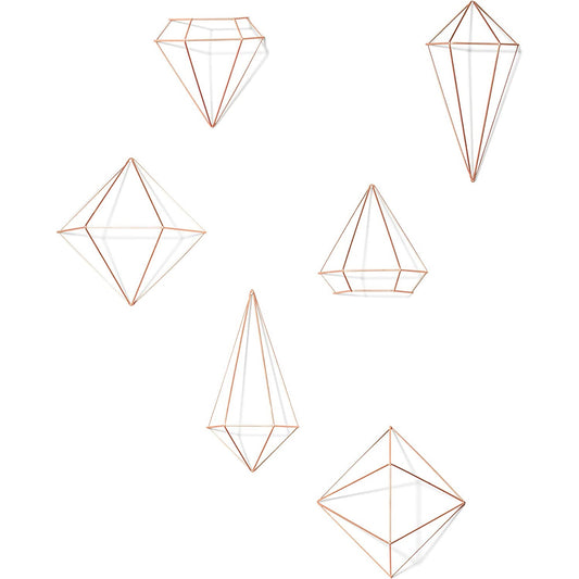 Geometric Sculptures Modern Metallic Wire Shapes Wall Decor Set of 6 - Copper