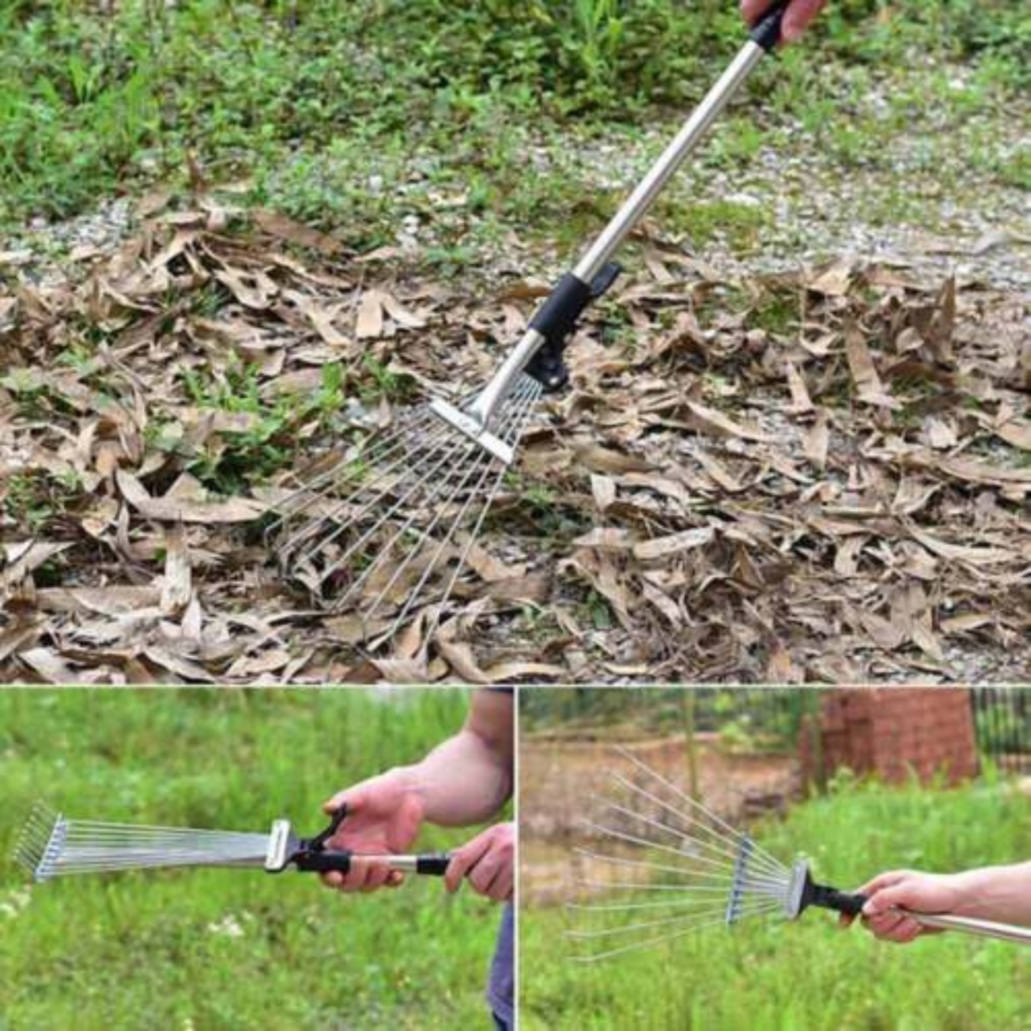 Adjustable Head Garden Lawn Leaf Rake with Telescopic Handle