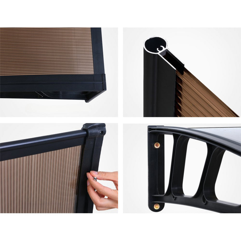 Patio DIY Window Door Awning Canopy Sun Shield Brown - 1.5x4m