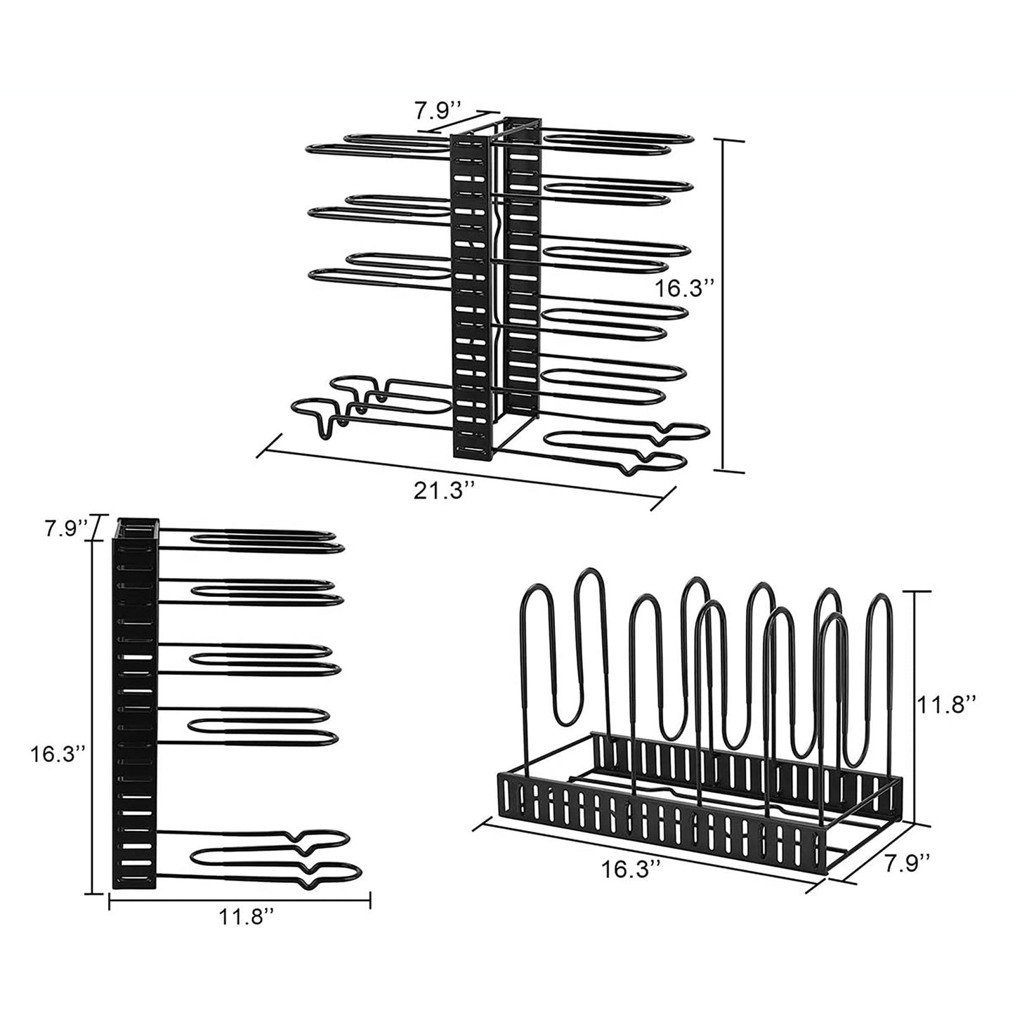 10 Adjustable Pots and Pans Organizer Rack with 3 DIY Methods for Kitchen Cabinet - Black