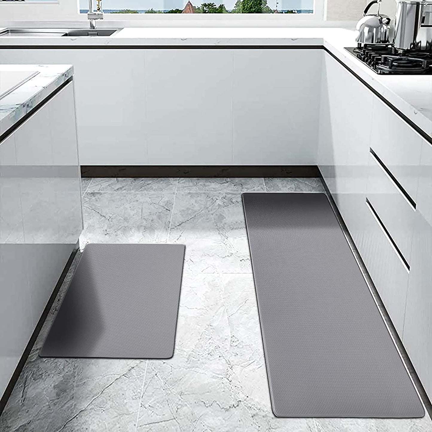 Non Slip Waterproof Cushioned Kitchen Floor Mats Set 2 Pieces - Gray