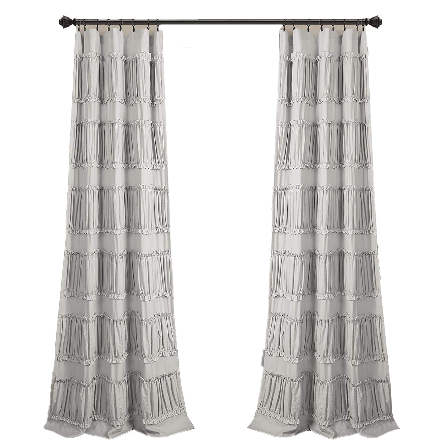 Elegant Ruffle Window Curtain Panel Pair 84x42 Inch - Gray