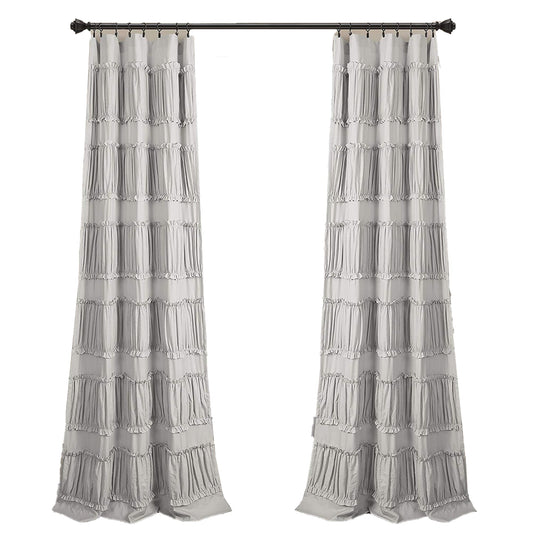 Elegant Ruffle Window Curtain Panel Pair 84x42 Inch - Gray