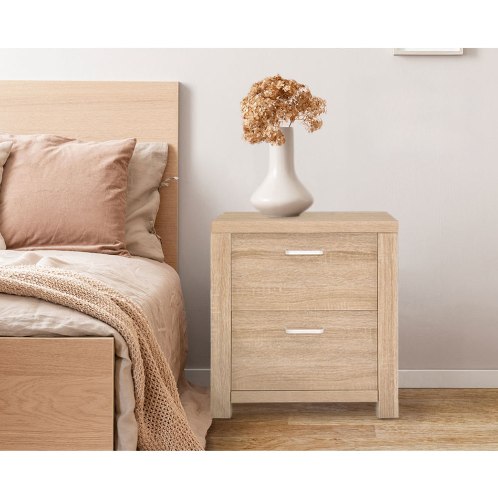 Bedside Table Lamp Side Tables Drawers Nightstand Unit Beige Wood