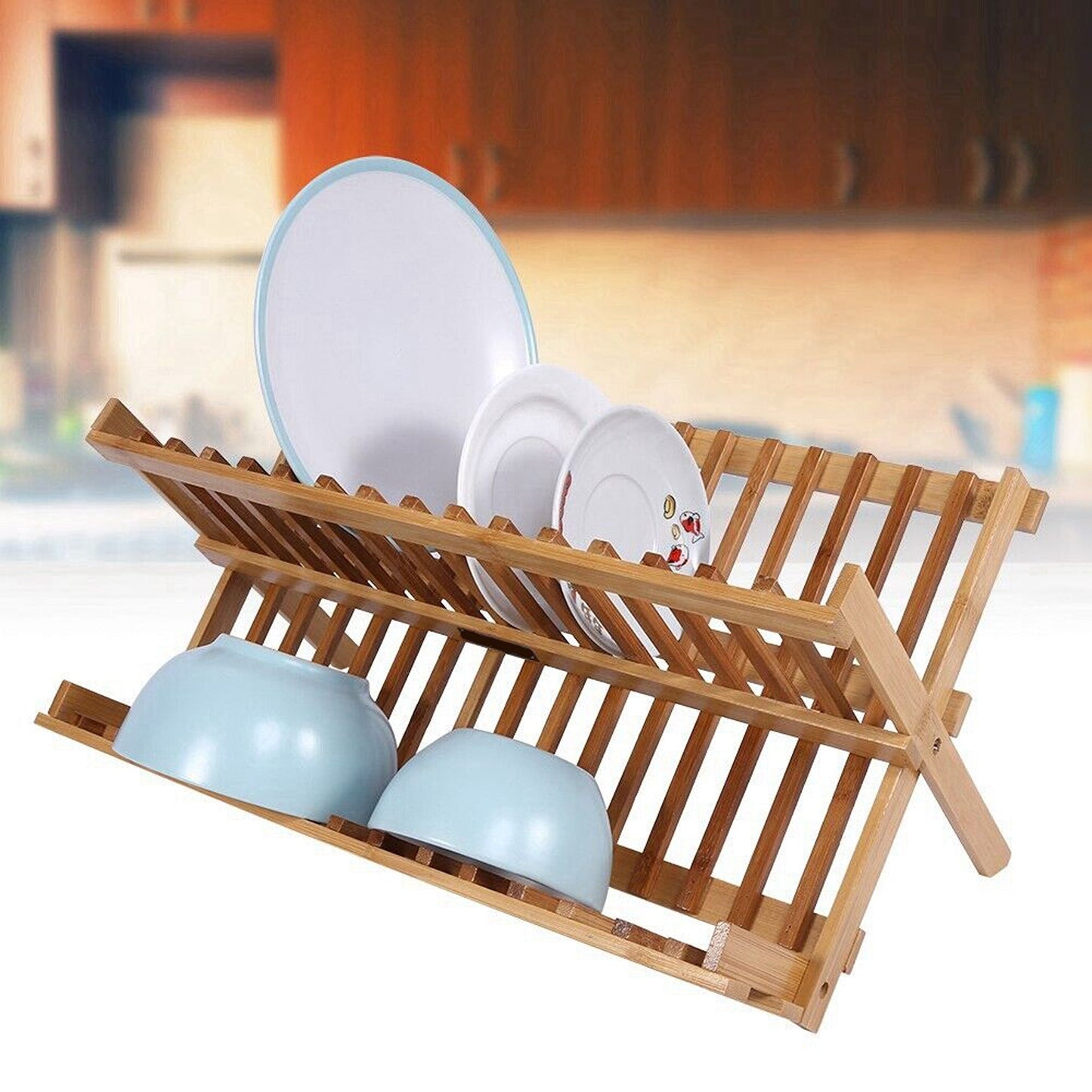 Foldable Bamboo Dish Rack with Utensil Holder