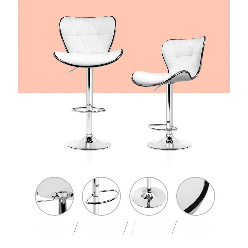 Set of 4 PU Leather Patterned Bar Stools - White and Chrome