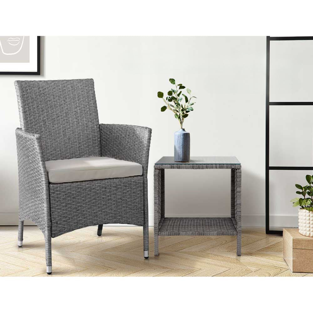 Garden Patio Outdoor Side Table Rattan Indoor Desk - Grey