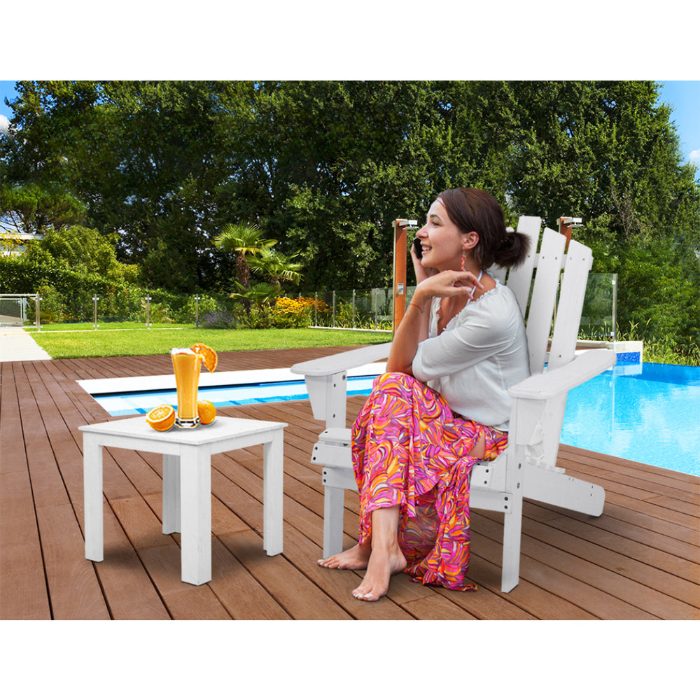 Outdoor Sun Lounge Beach Wooden Adirondack Patio Chair with Table - White