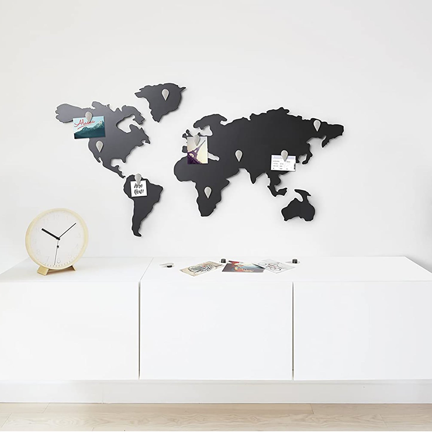 Metalic World Map Metal Wall Art Decor Wall Hanging for Living Room Bedroom Dorm - Black