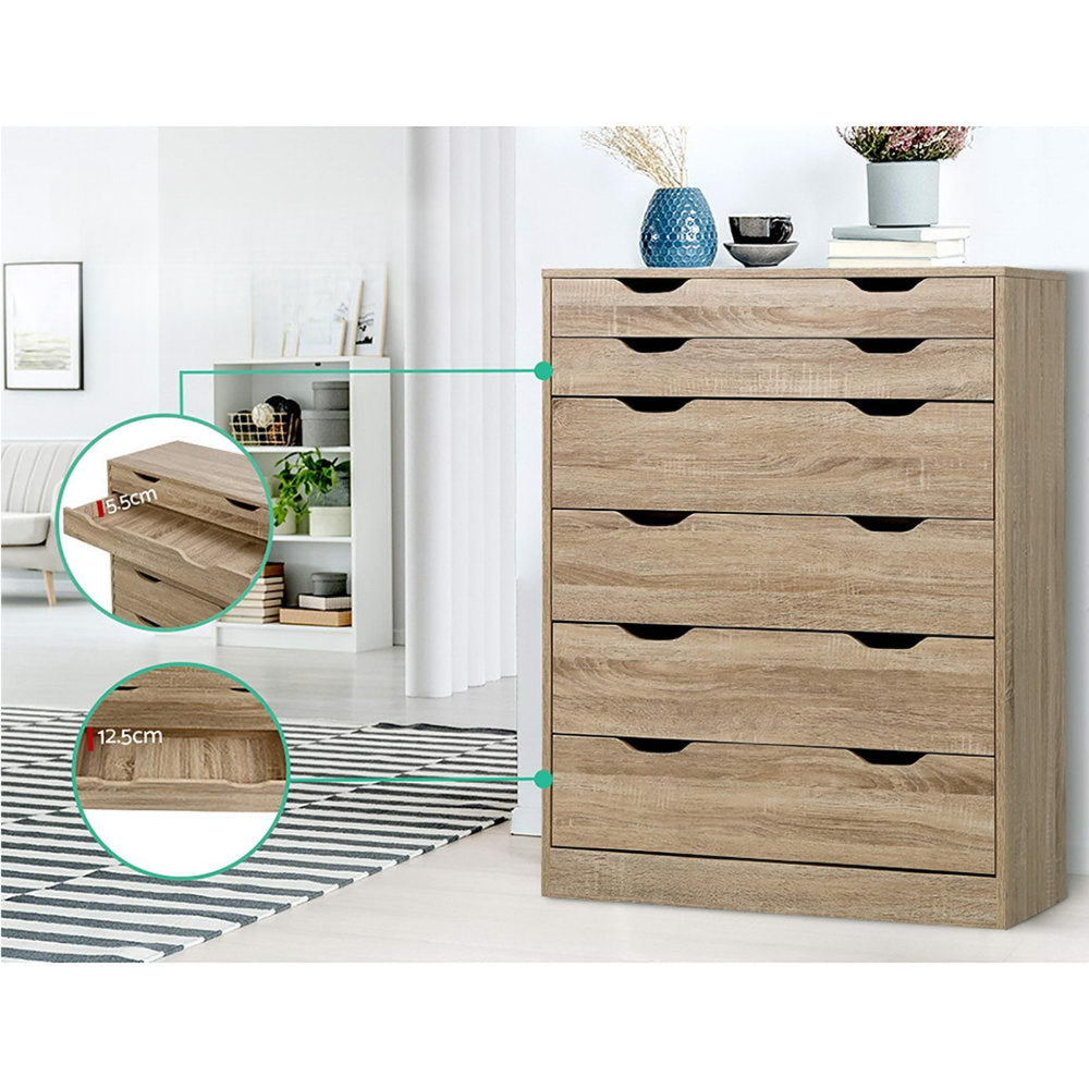6 Chest of Drawers Tallboy Dresser Table Storage Cabinet Oak Bedroom