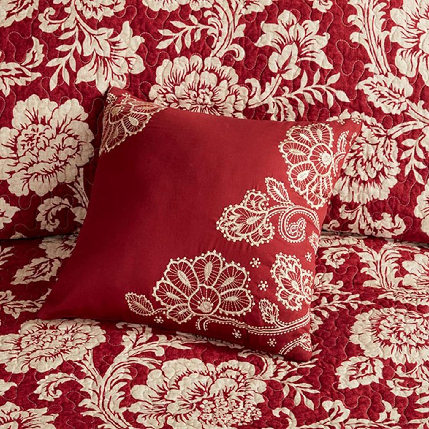 Lightweight 100% Cotton Double Sided Stitching Quilt Set - Lucy Red