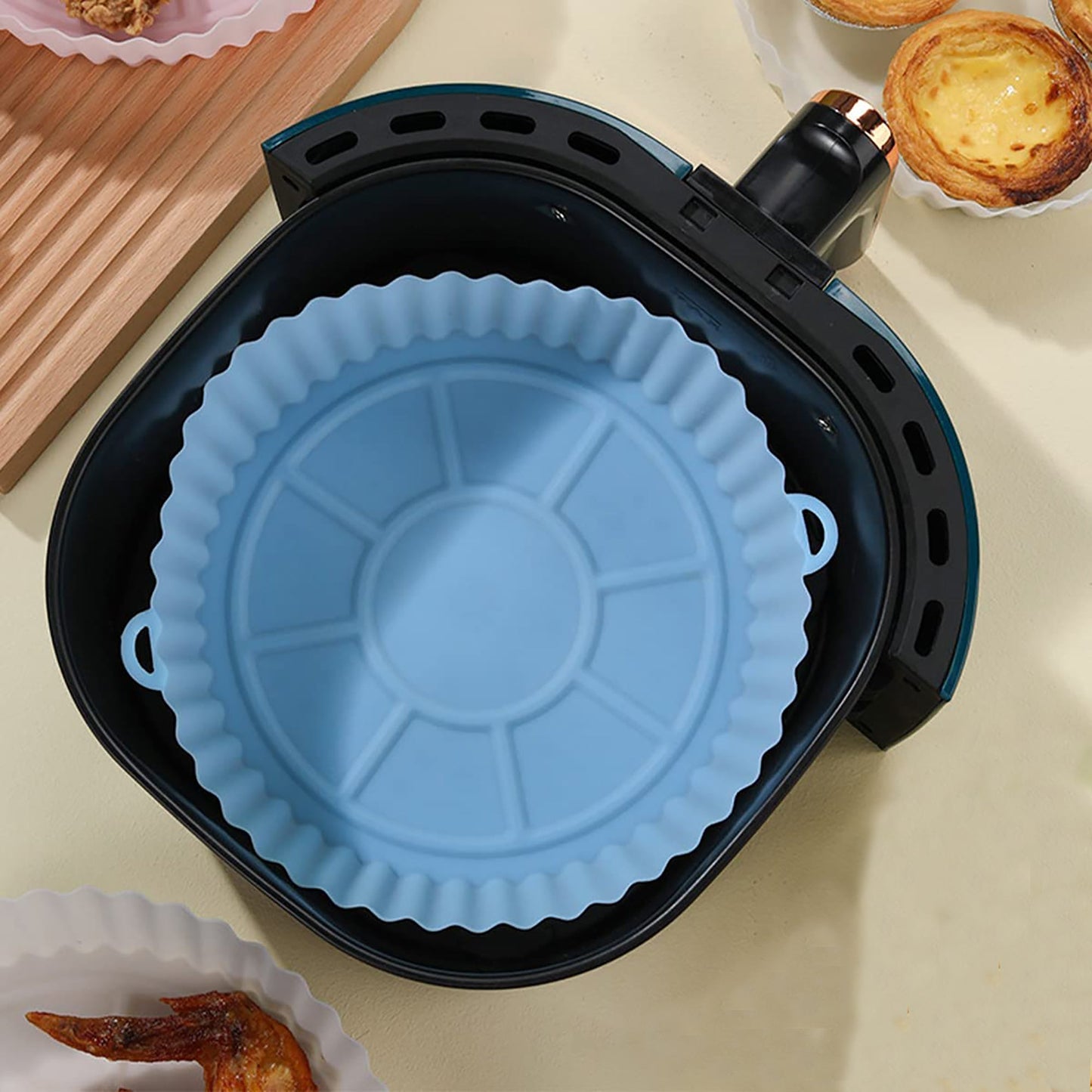 Air Fryer Reusable Non Stick Heat Resistant Silicone Pots 2 Pcs Style A - Blue