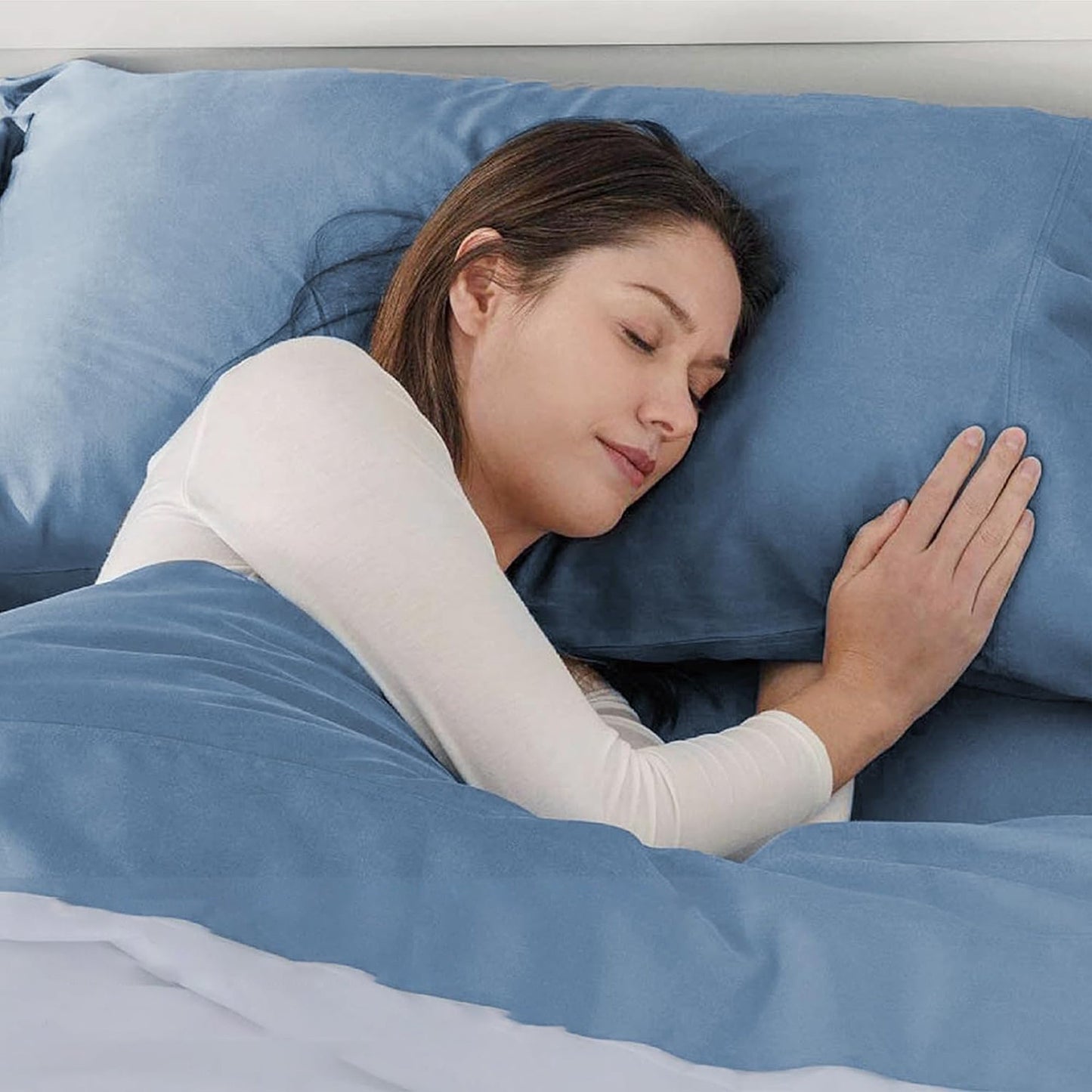 Breathable Skin-Friendly Ultra Soft Cotton Jersey Bed Sheet Set - Blue Chambray Marle