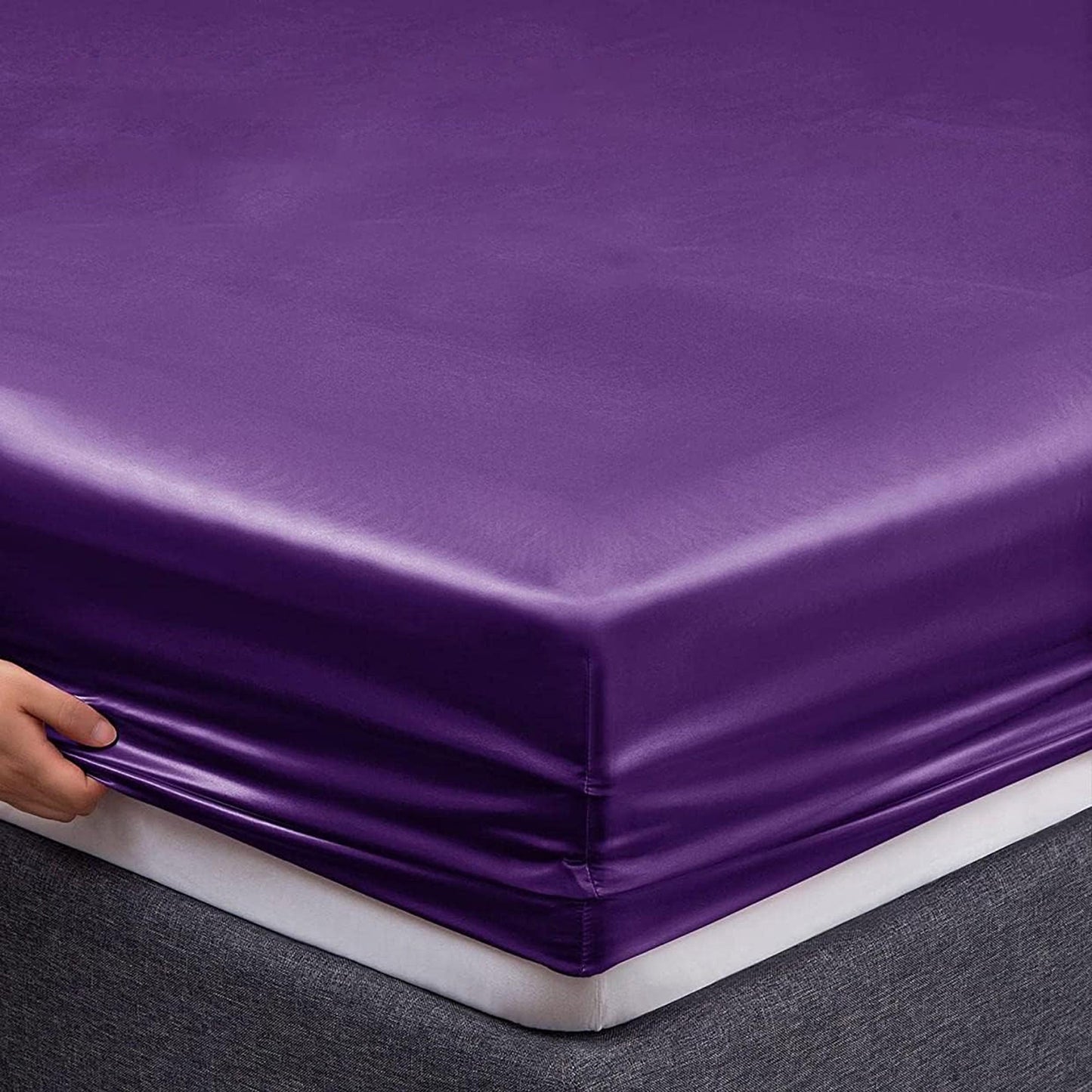 2000TC Microfibre Art Silk Satin Bedding Sheet Set - Purple