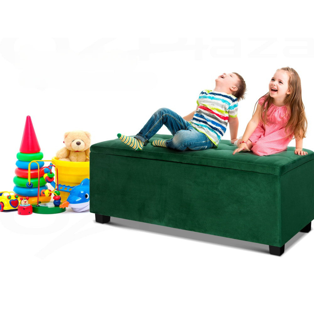 Storage Ottoman Blanket Box Velvet Footstool Rest Chest Couch Toy Green