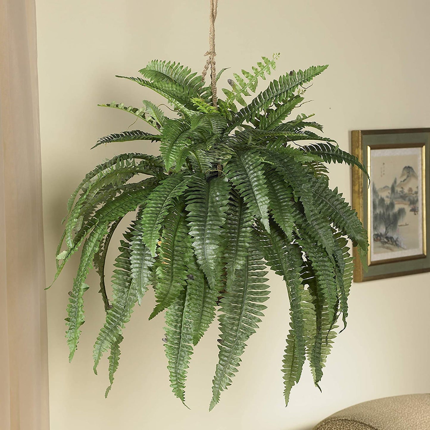 Realistic Boston Fern Hanging Basket Large - Green