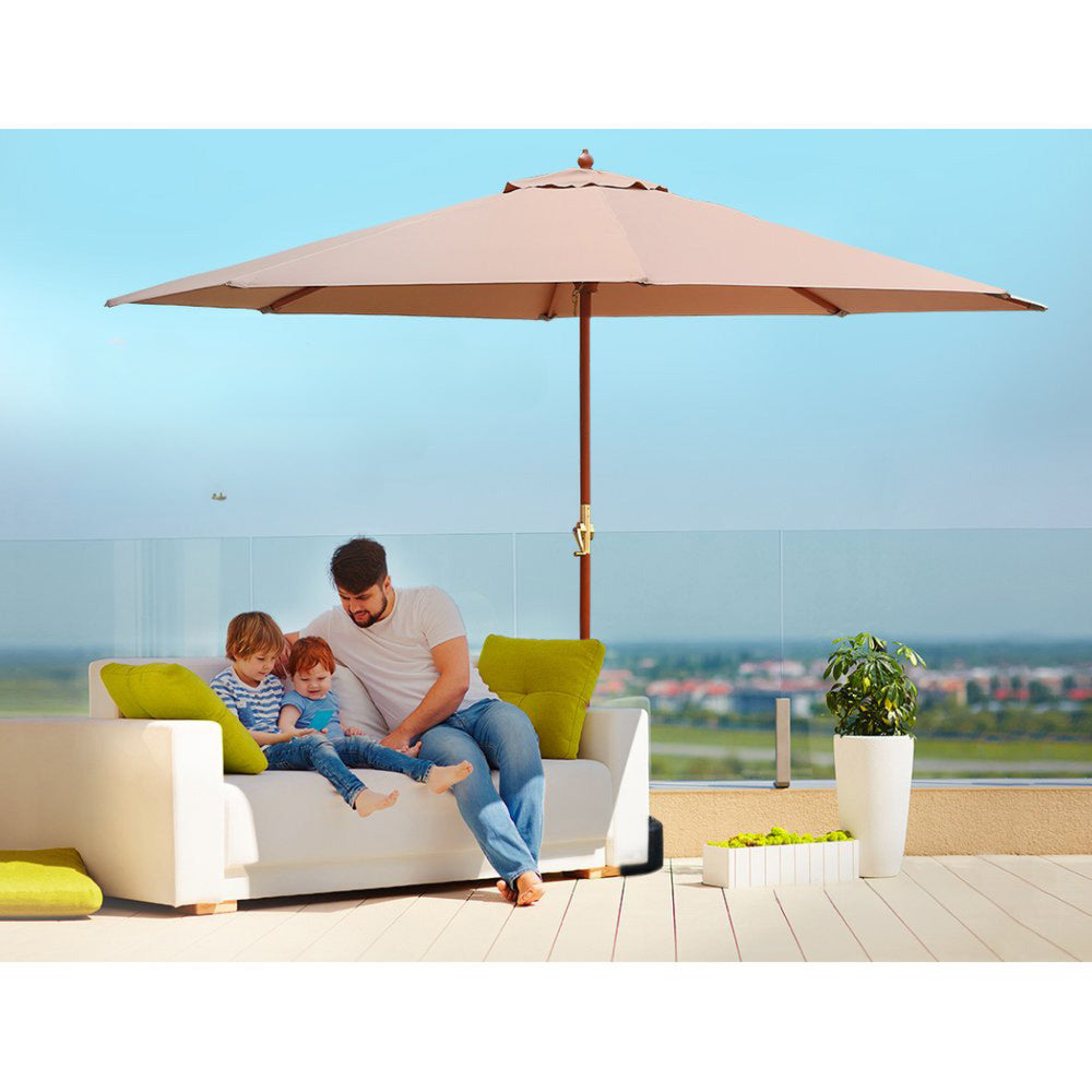 Garden Outdoor Umbrella Pole with Base Stand Beige - 3M