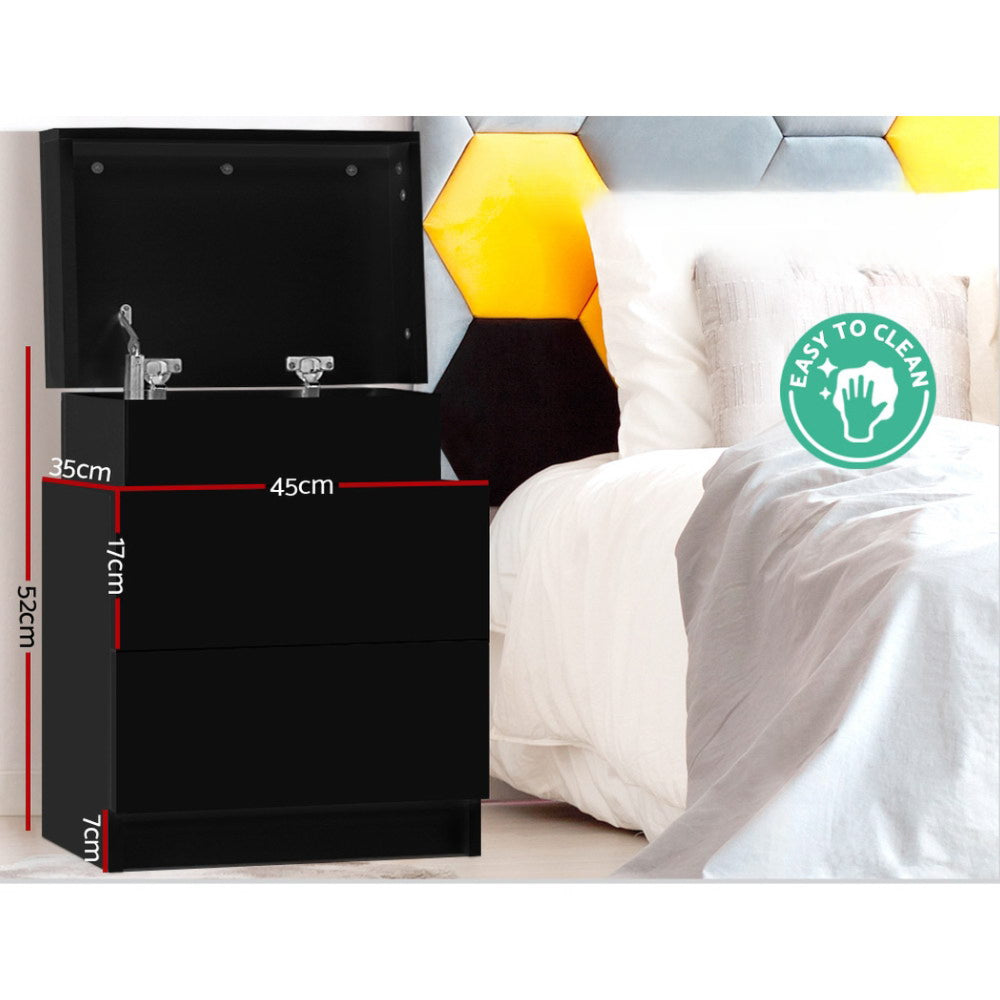 Bedside Tables 2 Drawers Side Table Storage Nightstand Black Bedroom Wood