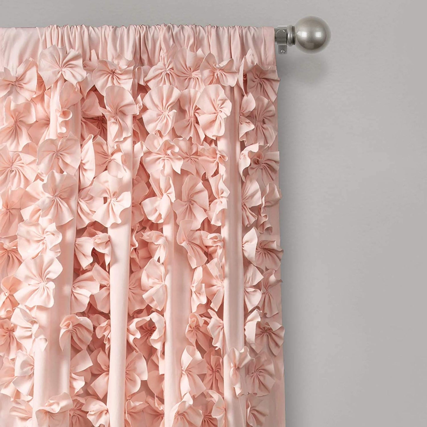 Sheer Ruffled Textured Bow Window Curtain 54x84 Inches - Blush