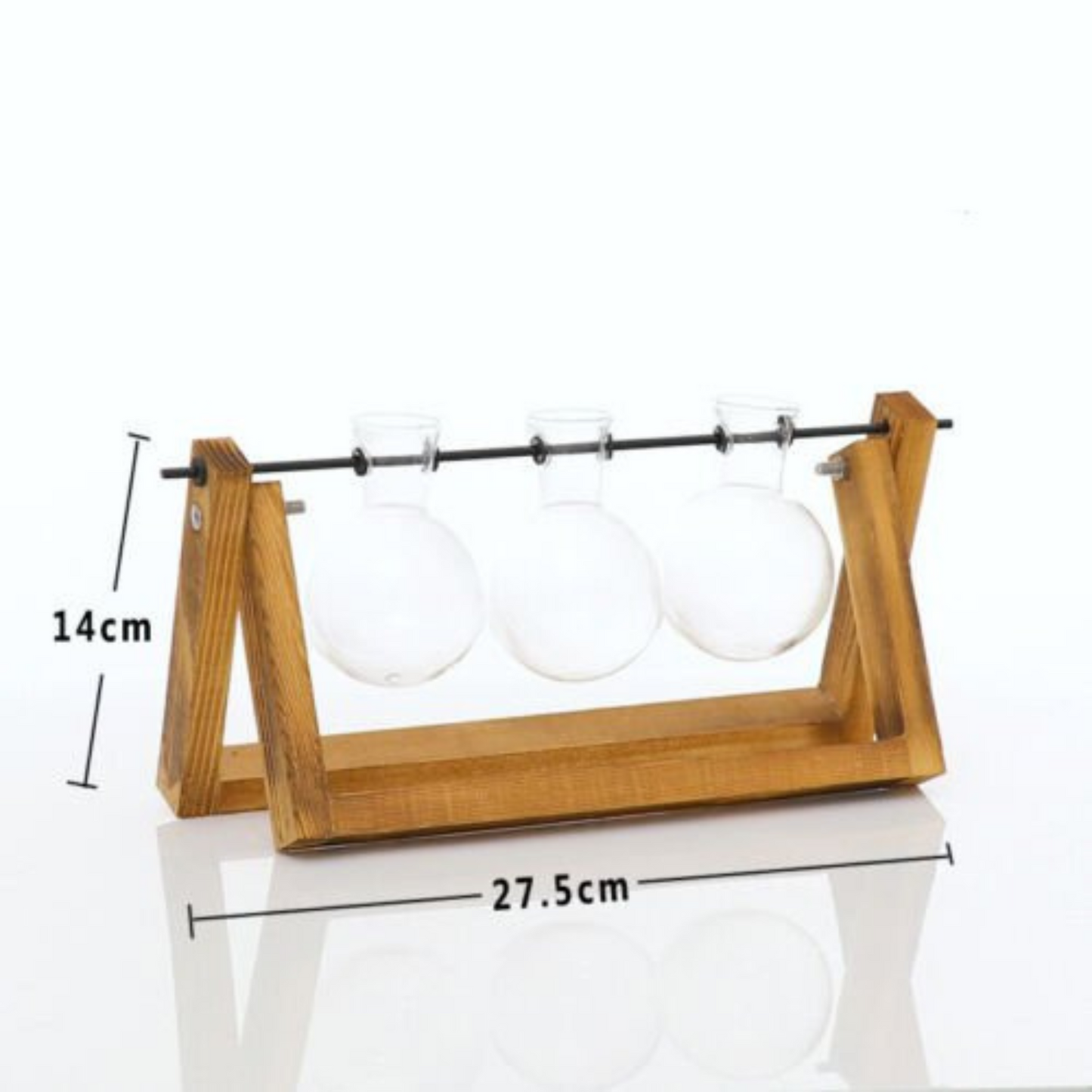 1pc Single Glass Vases on Wooden Stand Hanging Terrarium Container Hydroponics Pot Vase Decor