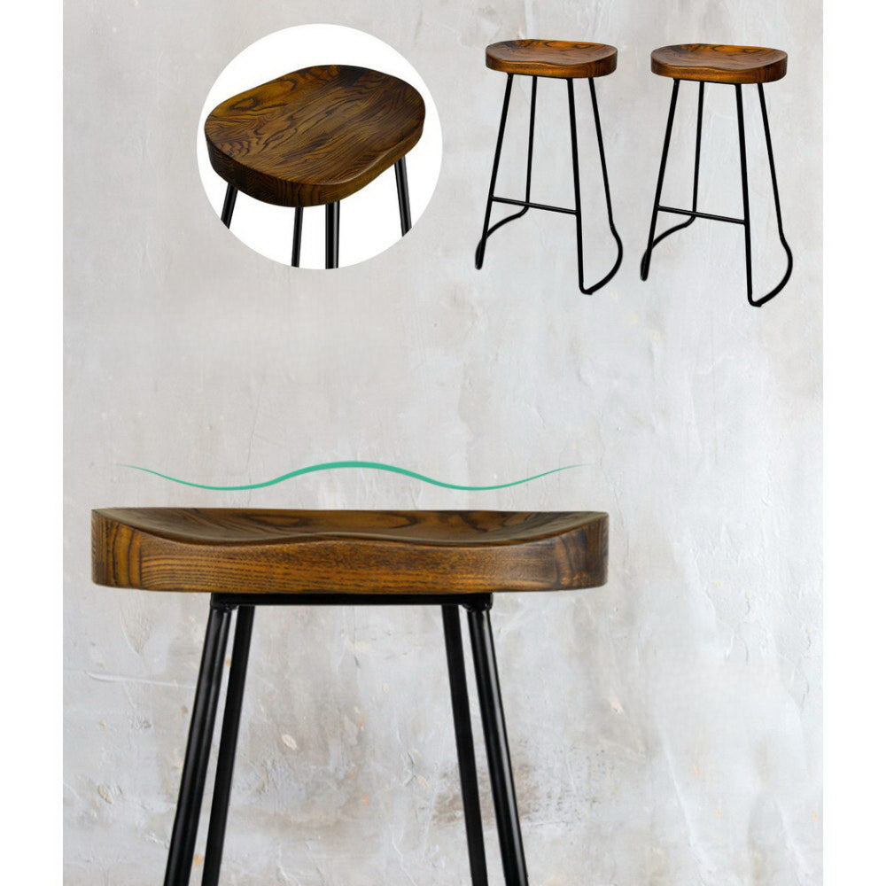 Set of 4 Elm Wood Backless Bar Stools 75cm - Black