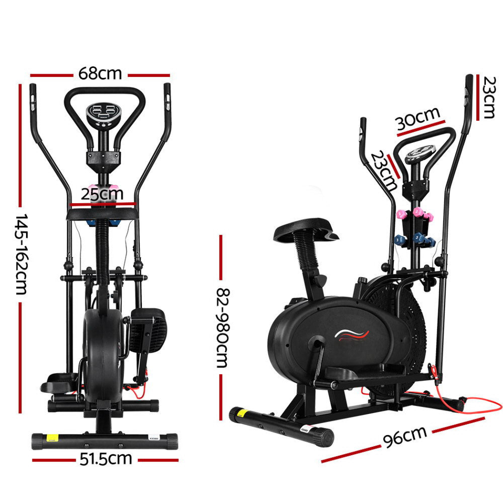 Elliptical Cross Trainer Exercise Bike Gym Fitness Machine Running Walking with Dumbbells - 6 in 1