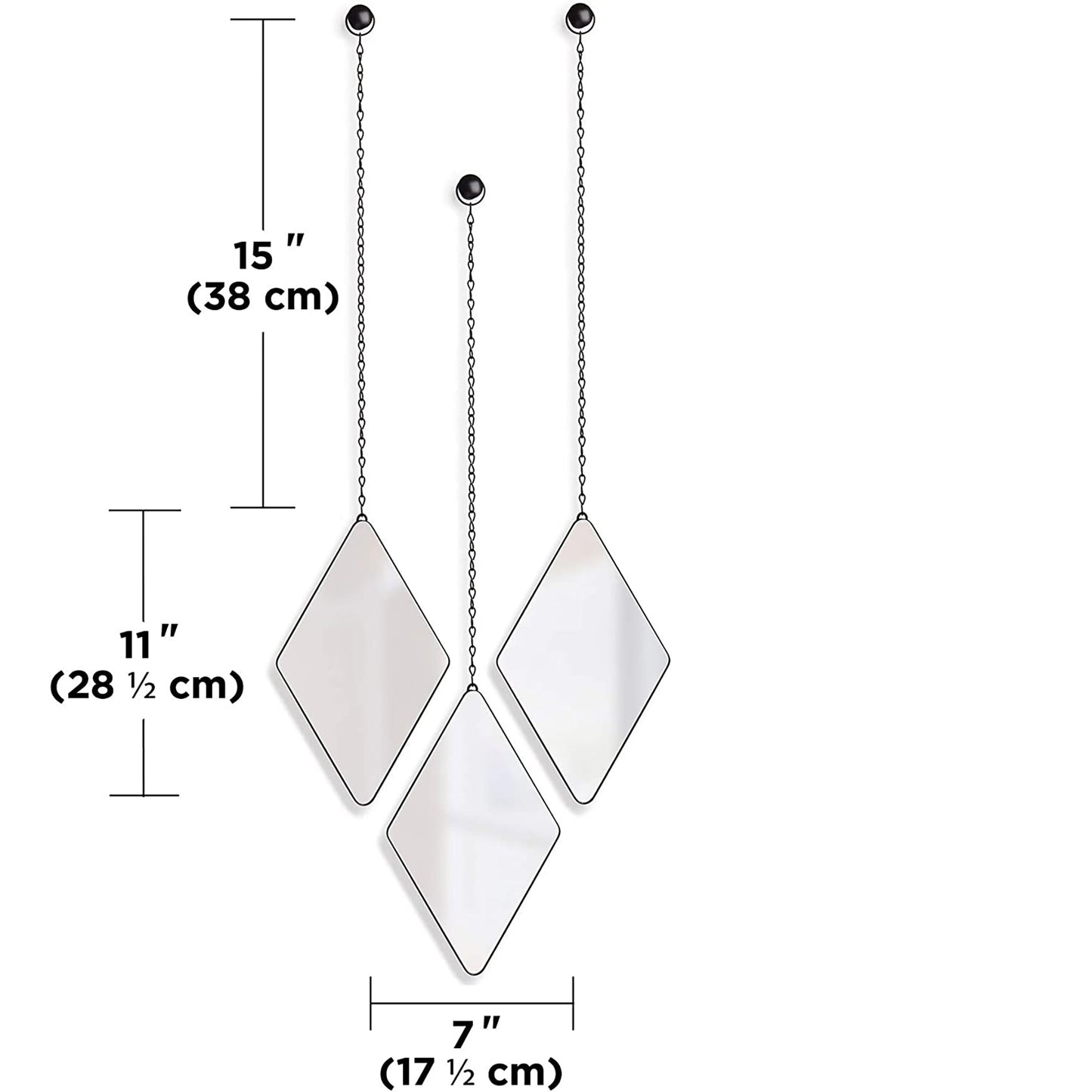 Apartment Decor Trio Wall Art Clear Black Decorative Wall Mirrors - Set of 3