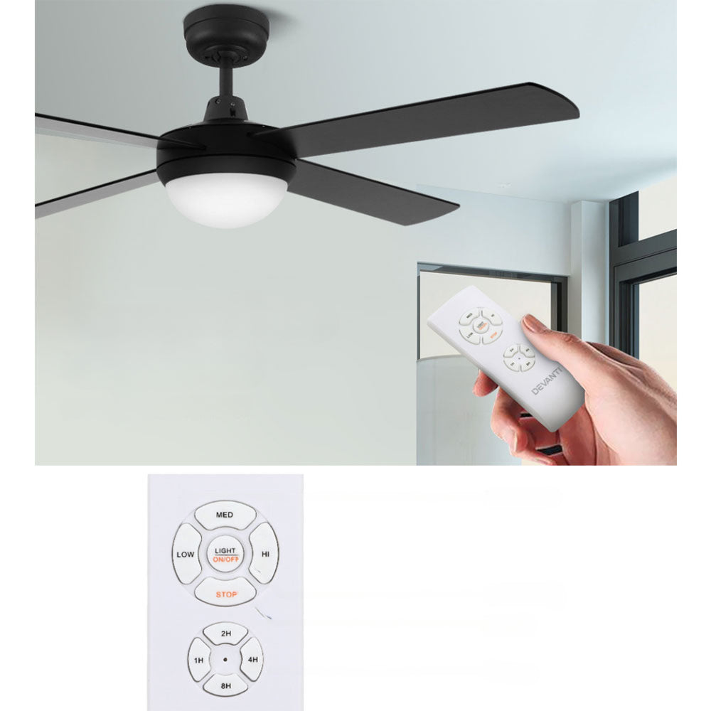 52'' Ceiling Fan w/Light w/Remote Timer - Black