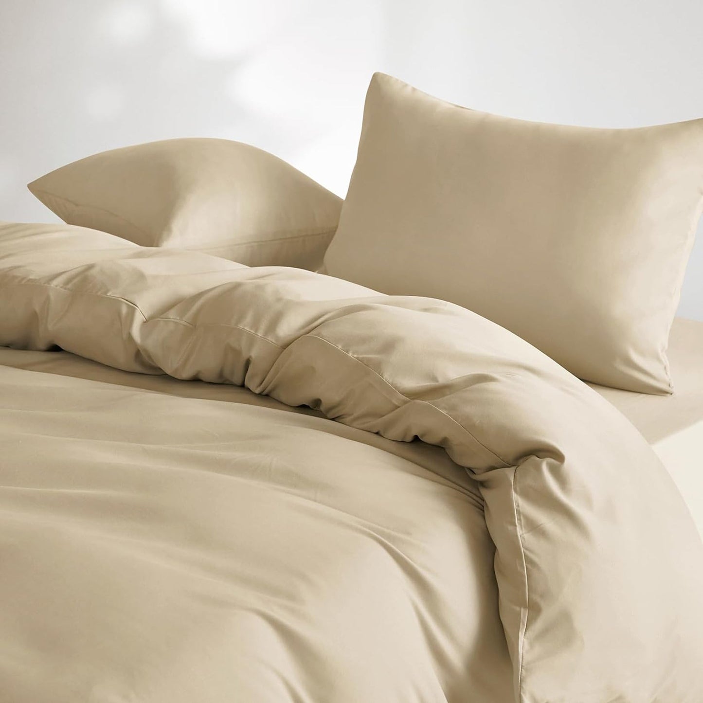 1000TC Ultra Soft Microfiber Duvet Doona Cover Bedding Quilt Cover Set - Tan