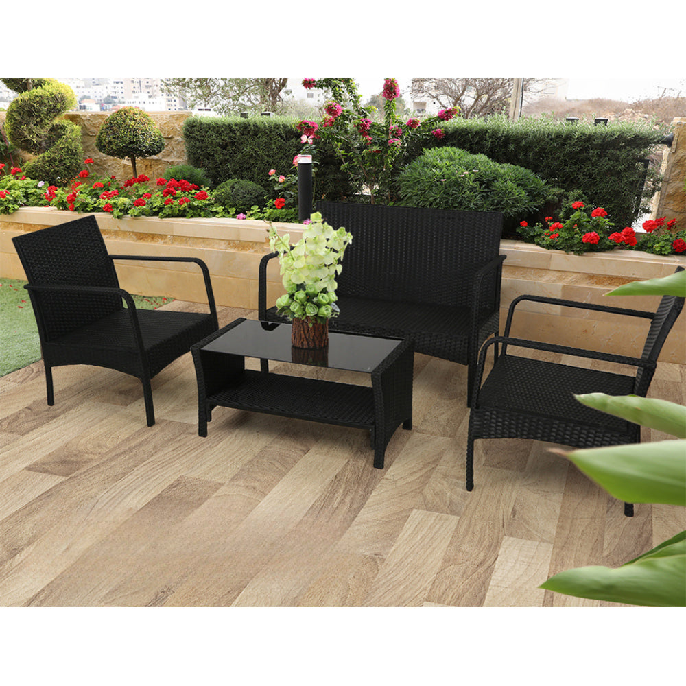 Outdoor Garden Patio Wicker Lounge Table Sofa Set Grey - 2 Seater