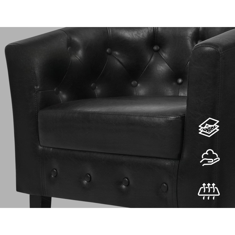 Armchair Lounge Chair Ottoman Tub Accent Chairs PU Leather Sofa Armchairs Black