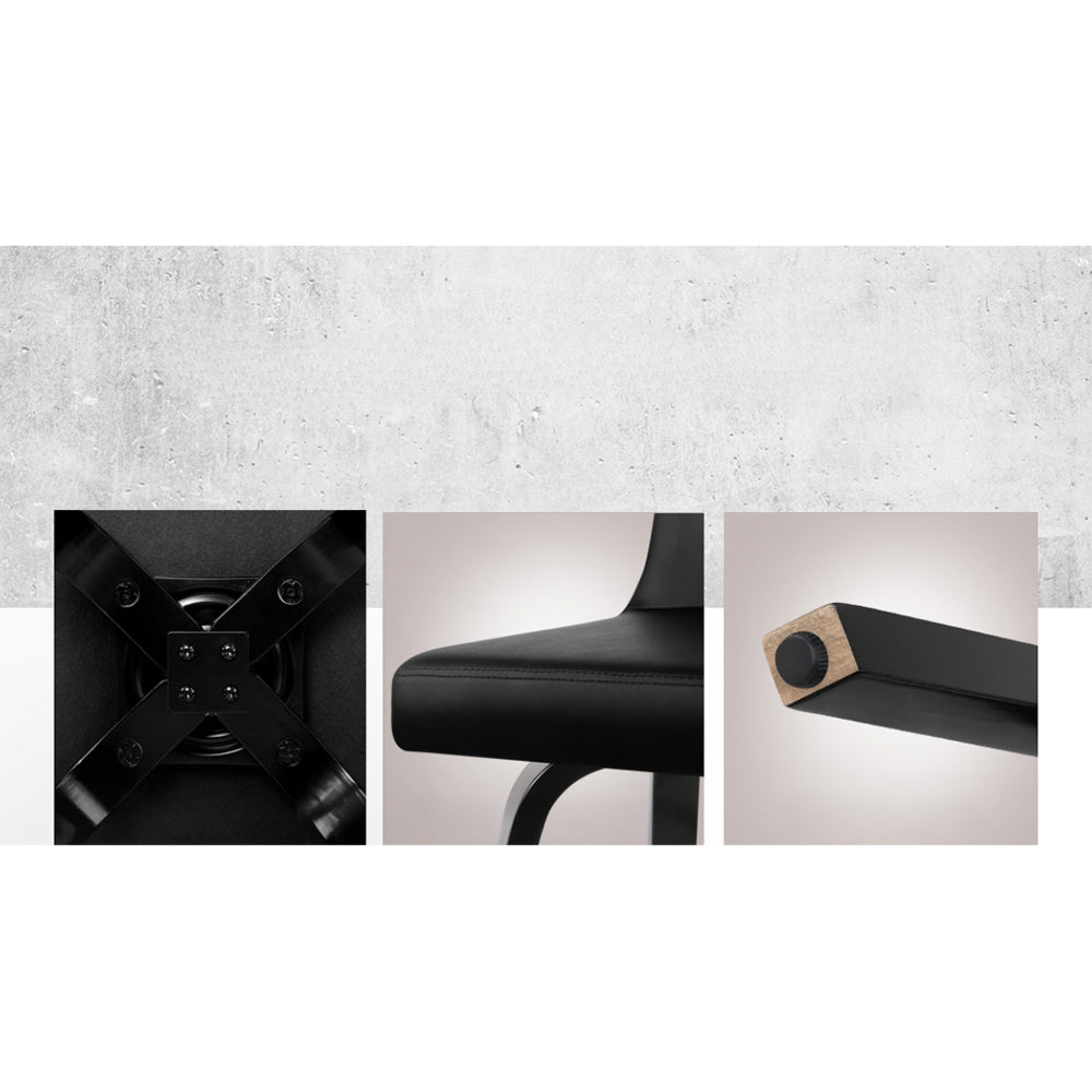Set of 4 Wooden PU Leather Bar Stool - Black