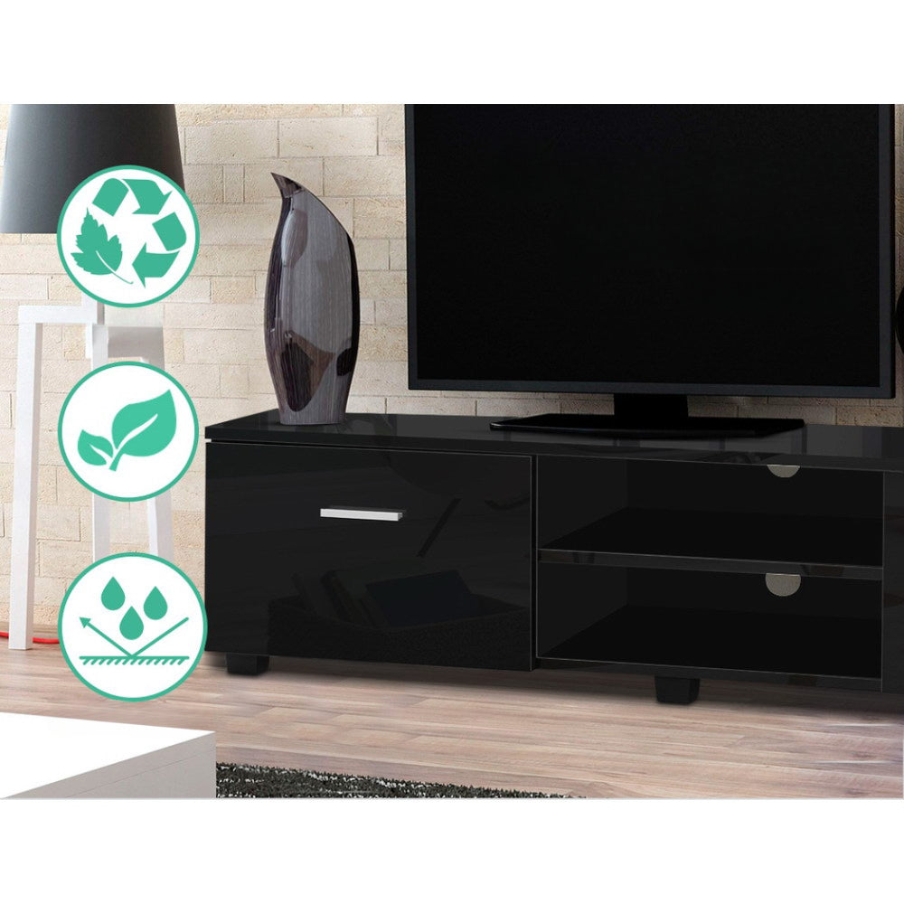 140cm High Gloss TV Cabinet Stand Entertainment Unit Storage Shelf Black