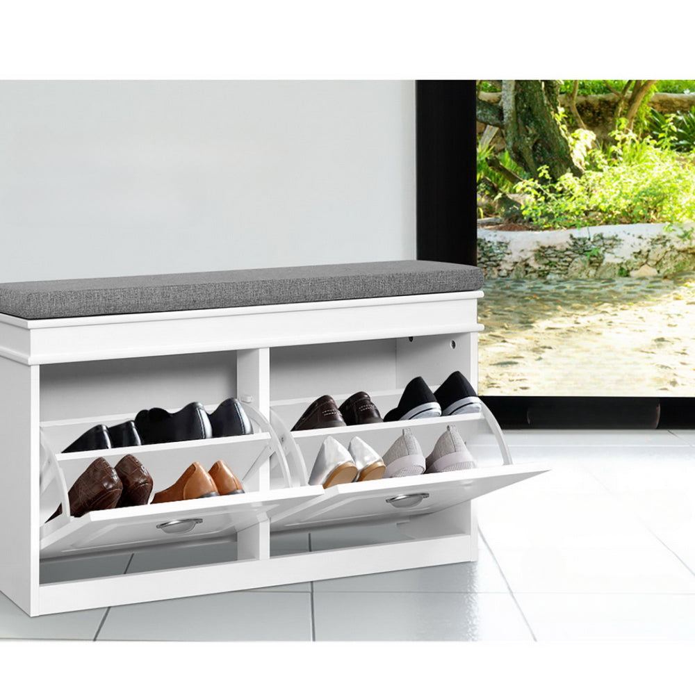 Shoe Cabinet Bench Shoes Storage Rack Organiser Drawer White Shelf 12 Pairs Box