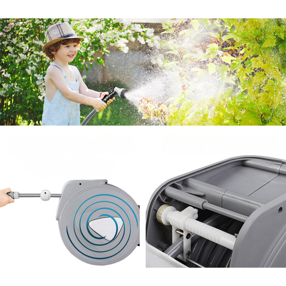 Retractable Hose Reel 30M Garden Water Auto Rewind Spray Gun