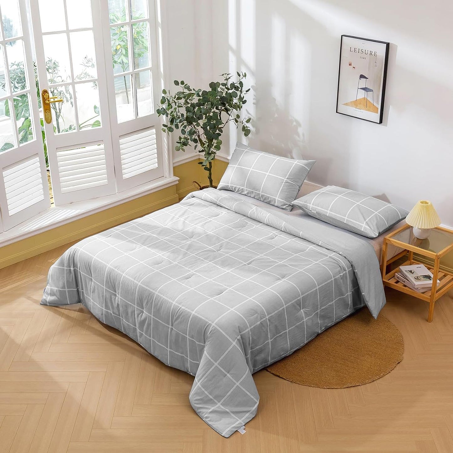 225TC Soft and Cozy Hypoallergenic Cotton Washed Quilt Cover Set - Checkered Grey